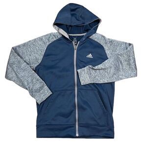 Adidas Climawarm Performance Hooded Jacket Fleece Lined Gray Navy Size Medium